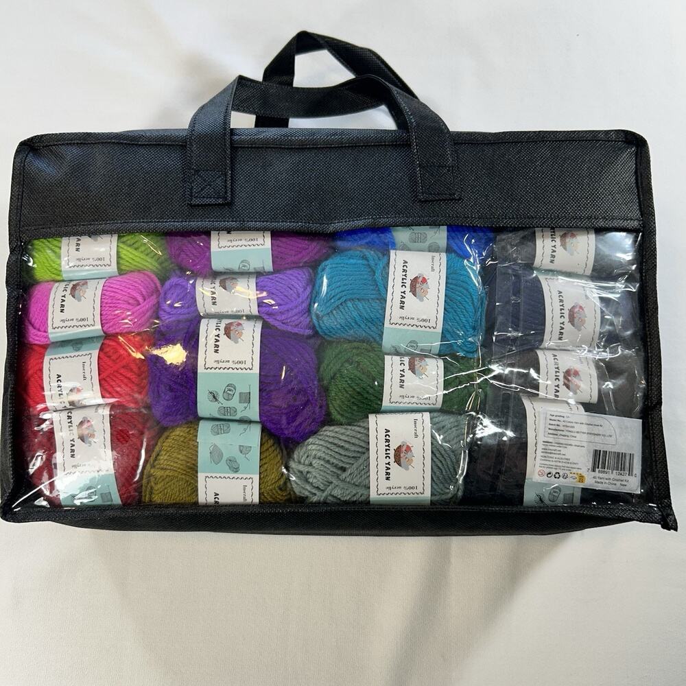INSCRAFT Acrylic Yarn Kit - 40 Assorted Colors & Crochet Hooks Set NEW